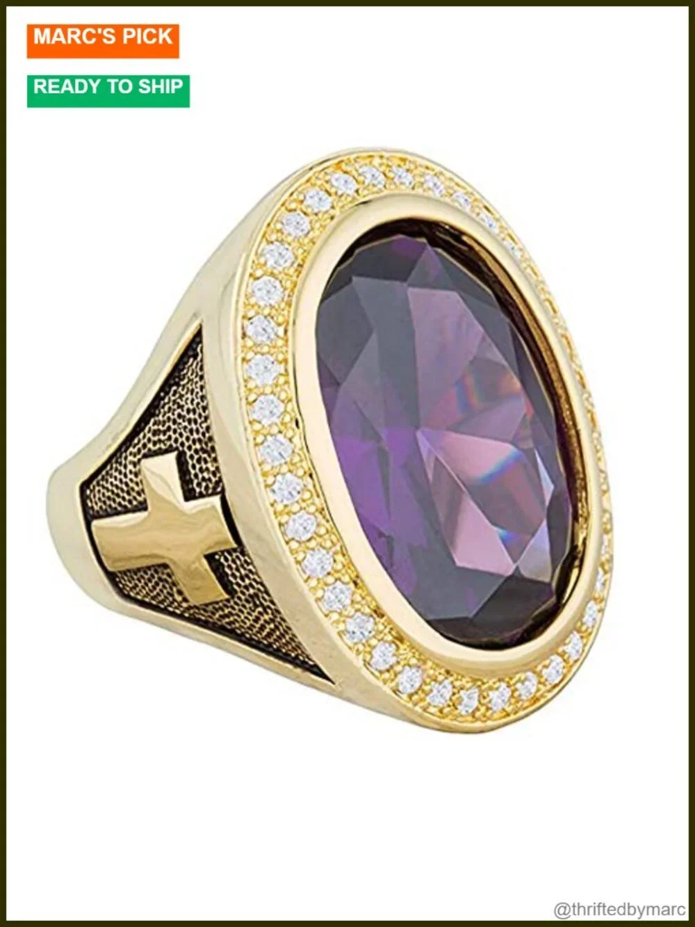HKN1682 Designs 14k Gold Plated Bishop Cross Ring Cubic Zirconia